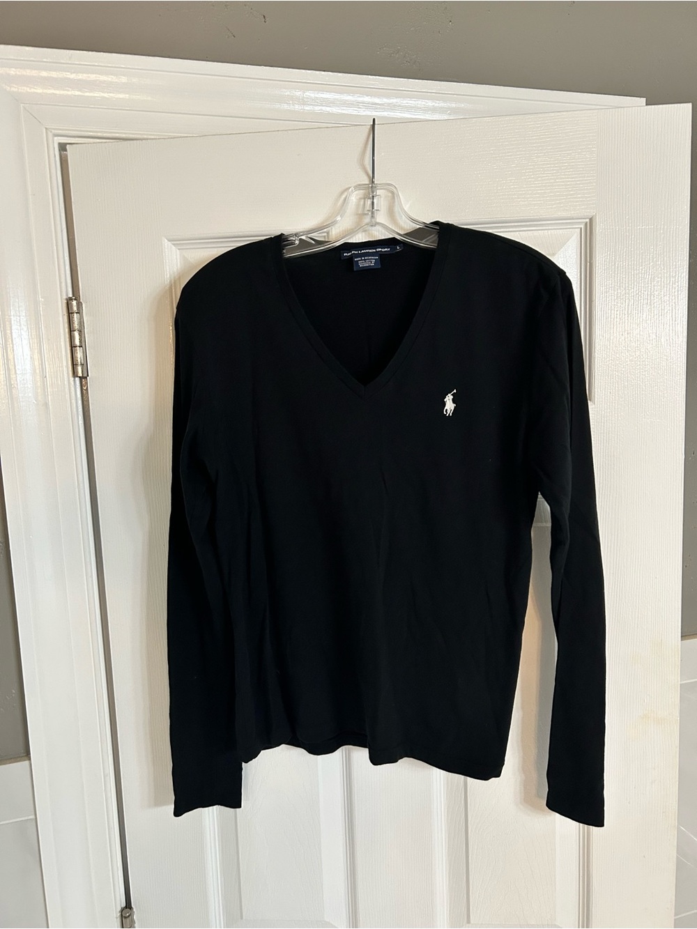 Ralph Lauren Women's Black VโNeck Long Sleeve Sweater with Polo Logo